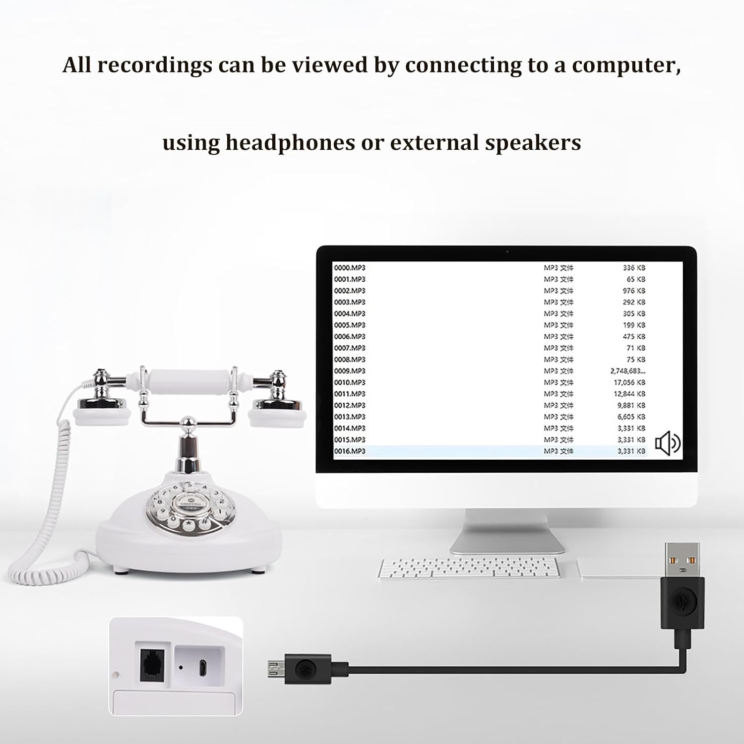 Audio GuestBook Telephone,Audio Guest Book Wedding Phone,Vintage and Retro Style Audio Guestbook, A Personal and Convenient Way,for Weddings, Birthdays, Anniversaries (Color : White)