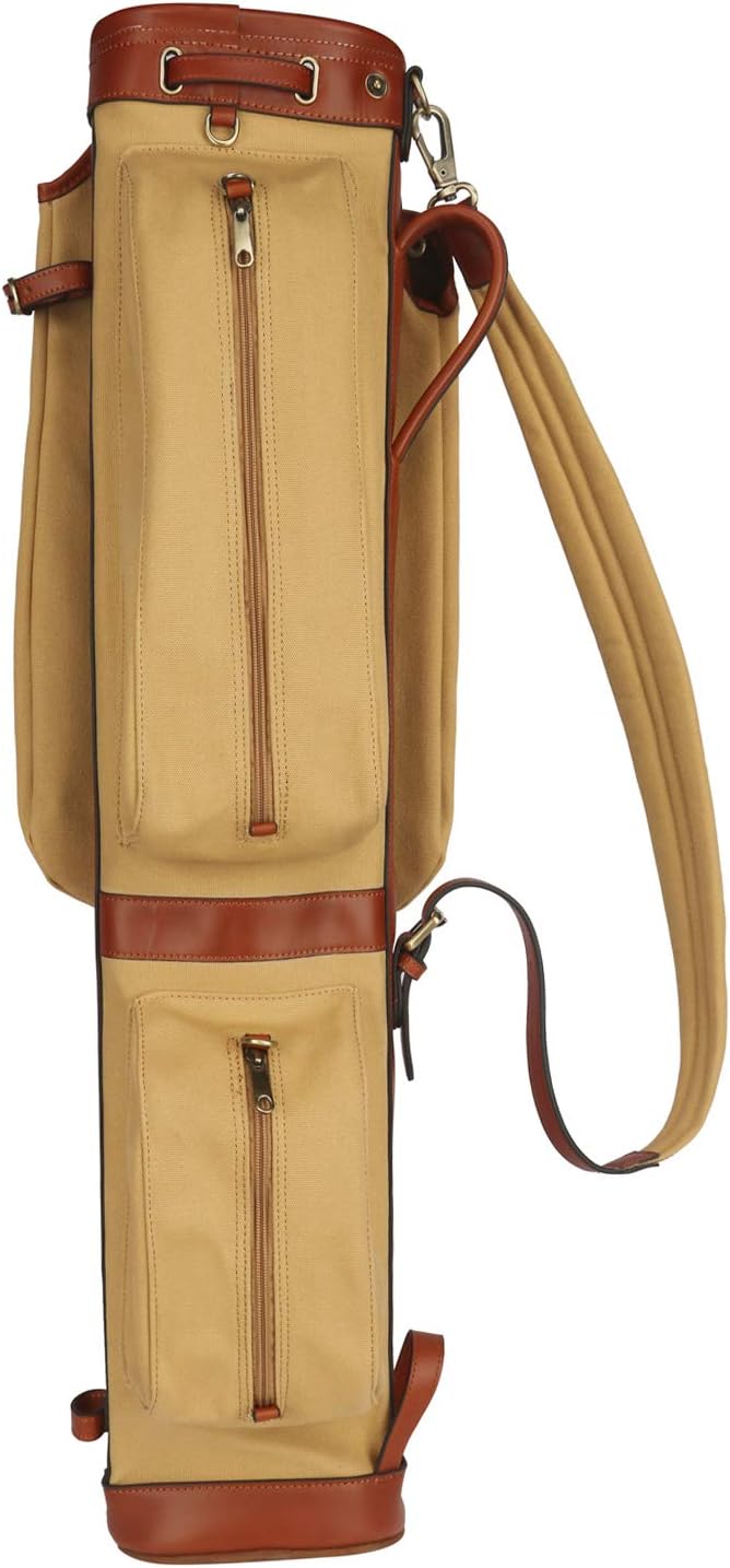 TOURBON Vintage Golf Club Carry Bags Travel Case - Canvas and Leather
