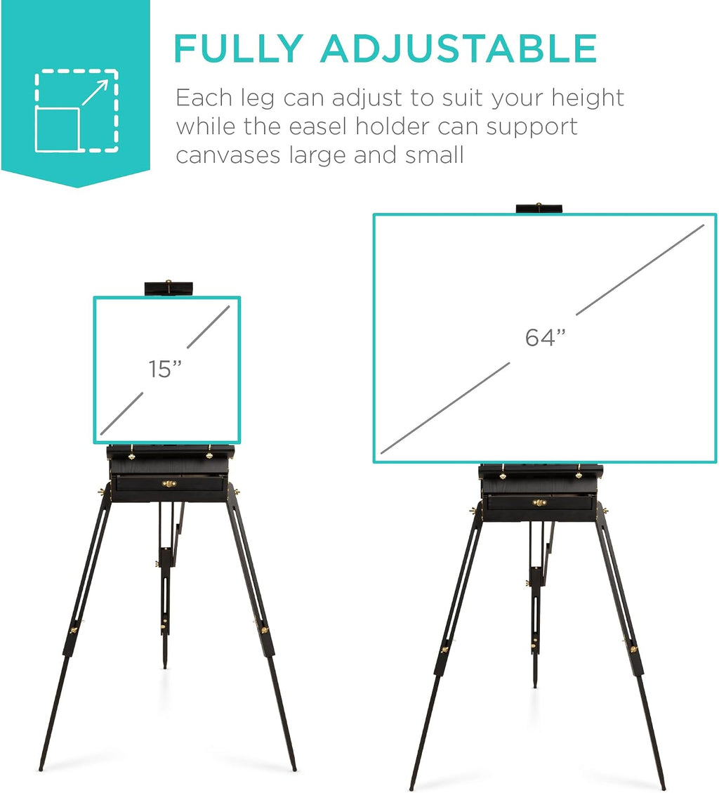 Best Choice Products Art Easel for Painting, Portable Wooden Adjustable Artist Tripod with Sketch Box, 32-Piece Art Set with Acrylic Paints, Brushes, Canvases & Palette - Black
