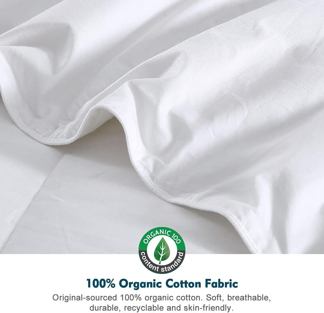 Feathers Down Comforter Oversized King - 100% Organic Cotton Quilted Medium Warm All Seasons Duvet Insert or Stand-Alone Comforter (120x98, Ivory White)