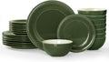 Famiware Garden 24-Piece Embossed Plates and Bowls Sets, Stoneware Reactive Glaze Dishes Dinnerware Set, Modern Rustic, Chip & Scratch Resistant, Microwave & Dishwasher Safe, Service for 8, Dark Green