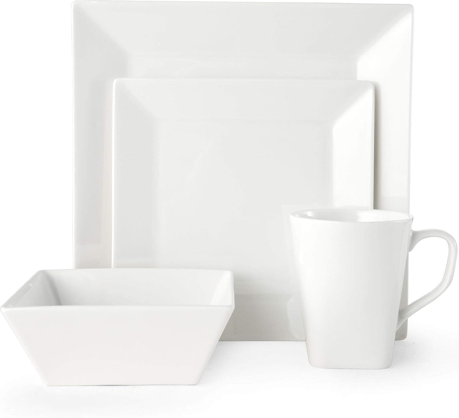 Mikasa Square Delray 16-Piece Bone China Dinnerware Set, Service for 4, White