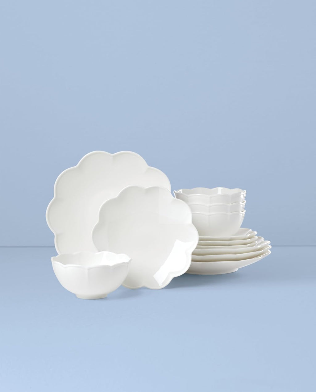 Lenox Dinnerware Set, Studio 1414 Scallop 12-Piece Set, Service For 4, Bone China Material, Dishwasher & Microwave Safe, Home And Kitchen, Kitchen And Dining, Plates And Bowls Sets (White, 12 Pieces)