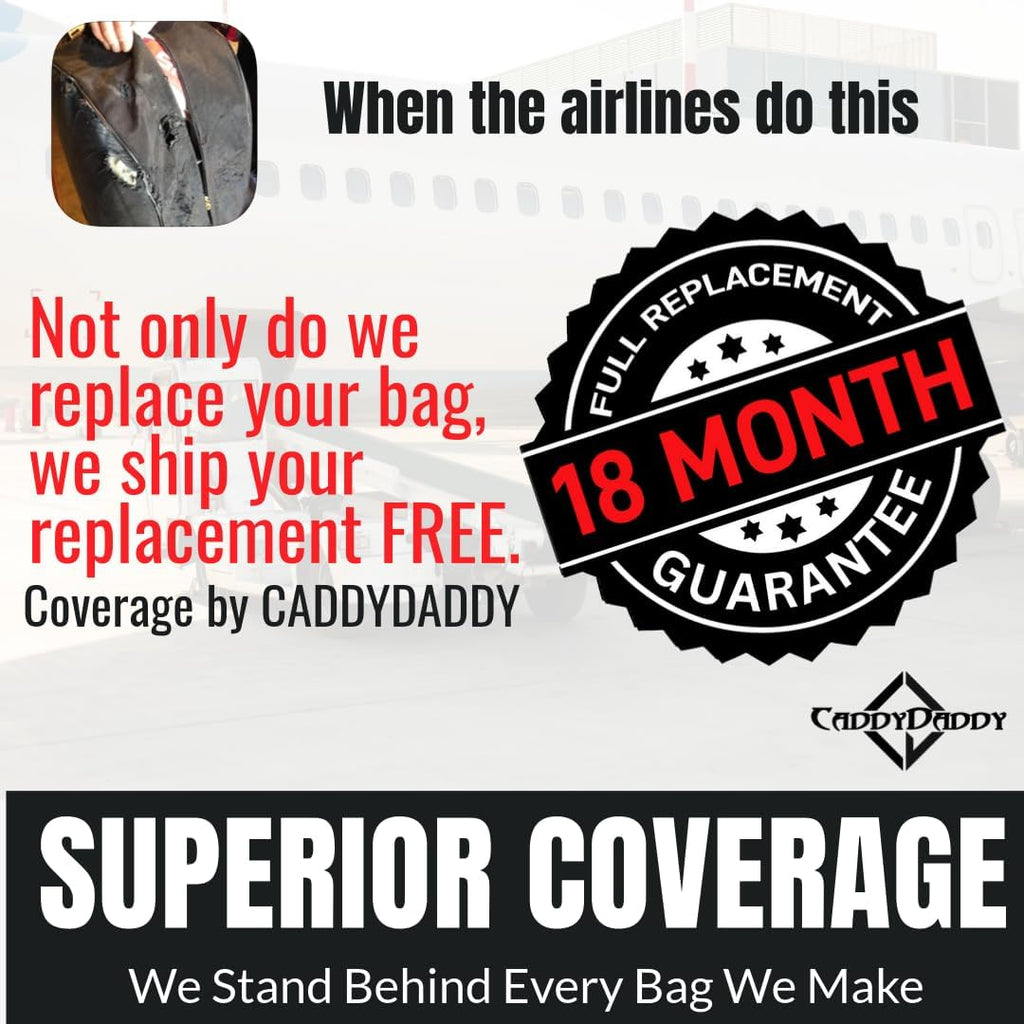 CaddyDaddy Enforcer Golf Travel Bag Crush Resistant Hard Top Protection, New 18 Month Full Replacement Coverage, Durable Thick Nylon Wheels Lockable XL Zippers. Case for Transporting Clubs on Airlines