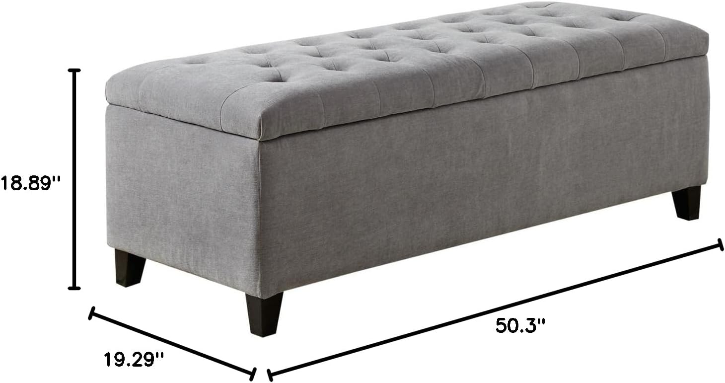 Madison Park Entryway Accent Bench for Living Room Flip Top Storage Chest, Shandra Tufted Top Upholstered Storage Bench End of Bed for Bedroom Furniture, Indoor Seating, 49'Wide, Grey