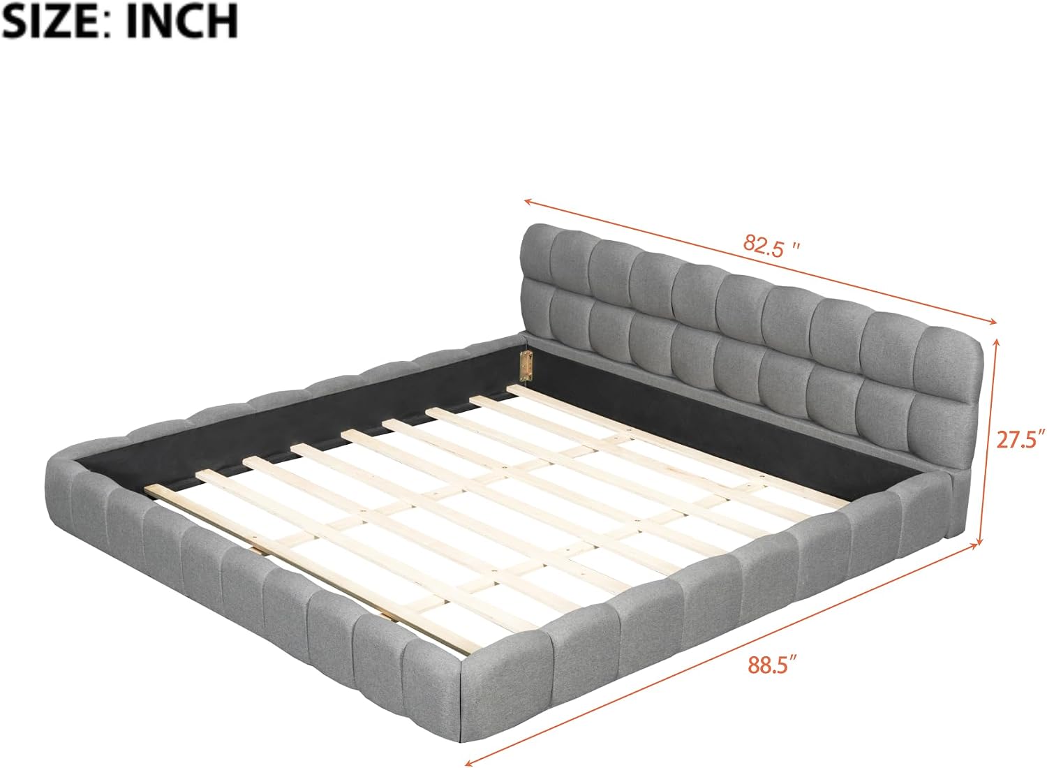 GOWE King Size Upholstered Platform Bed with Thick Fabric, Grounded Bed with Solid Frame, Gray