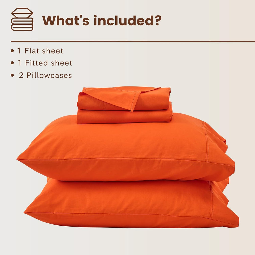 Bedlifes 100% French Linen Sheets King Size 18-24' Extra Deep Pocket 4-Piece Set Breathable & Moisture-Wicking,Soft & Durable Sheets for Thick Mattresses(Orange)