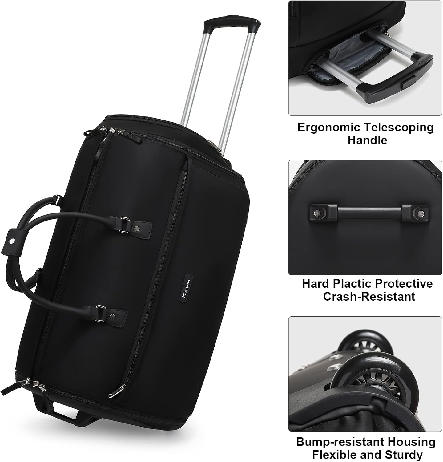 Modoker Rolling Garment Bags, Large Garment Duffle Bag with Wheels, 3 in 1 Garment Suit Luggage Bag for Women Men Business Travel Weekender
