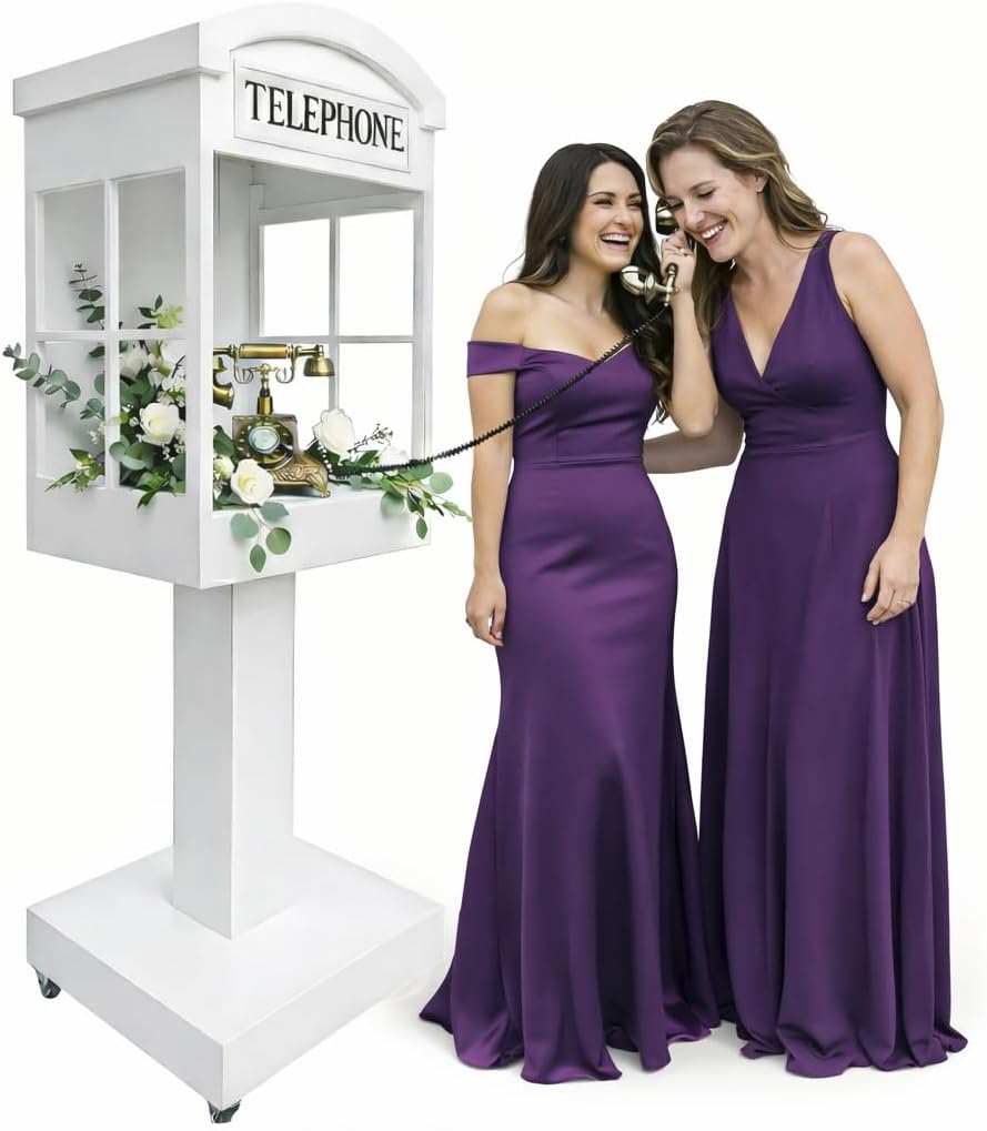 RDYMONKEY Audio Guest Book Stand Phone Booth for Wedding Party Leave a Message Video Phone Wedding Party Rentals Decoration Telephone Booth Box Audio Guestbook Stand White Recording Table