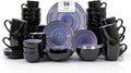 Stoneware Sonoma Dinnerware Set, Black + Speckled Handpainting (56pc Set, Cobalt)