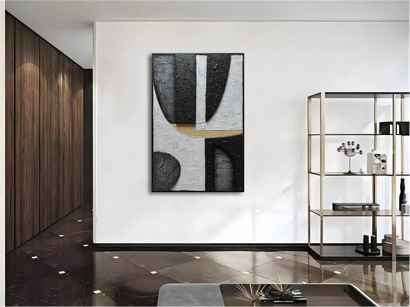 zoinart Black Framed Wabi-sabi Artwork Wall, Black and White Textured Wall Art, Modern Abstract Painting Minimalist Contemporary 24x36 Inch Wall Art