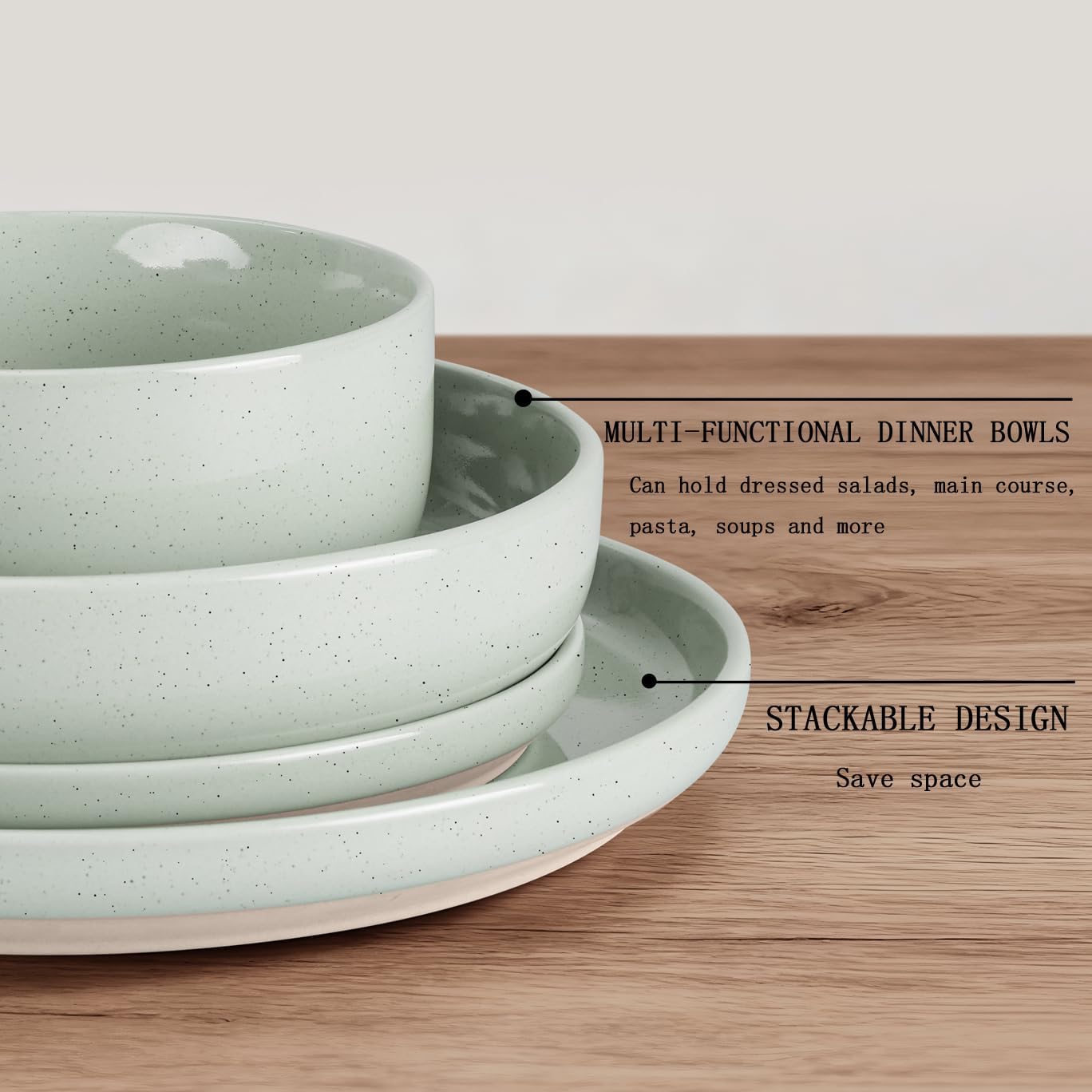 HaWare 24-Piece Plates and Bowls Set for 6, Stoneware Dinnerware Sets with Pasta Bowl, Dishes Set for Home Restaurant, Speckled Asparagus Green