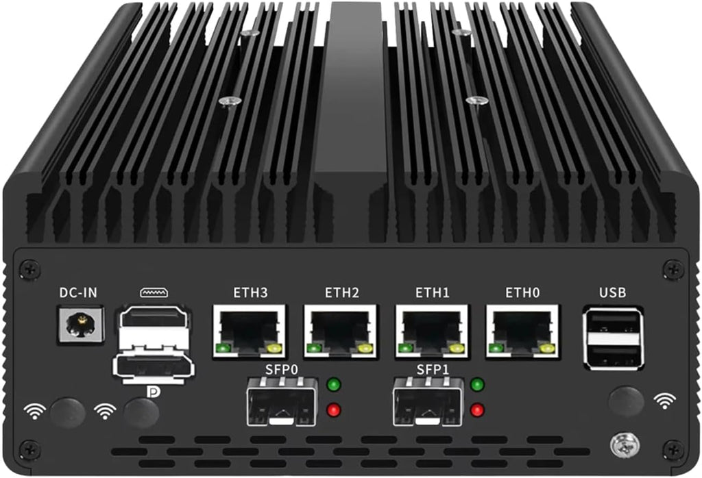 Fanless Mini PC 8505 with DDR5 M.2 Nvme 4*i226 2.5G LAN,USB,HDMI,DP,Type-c,Intel 82599ES 2 * 10G SFP+,WiFi,Micro Router Appliance, AES-NI, OPNsense,NO RAM NO SSD