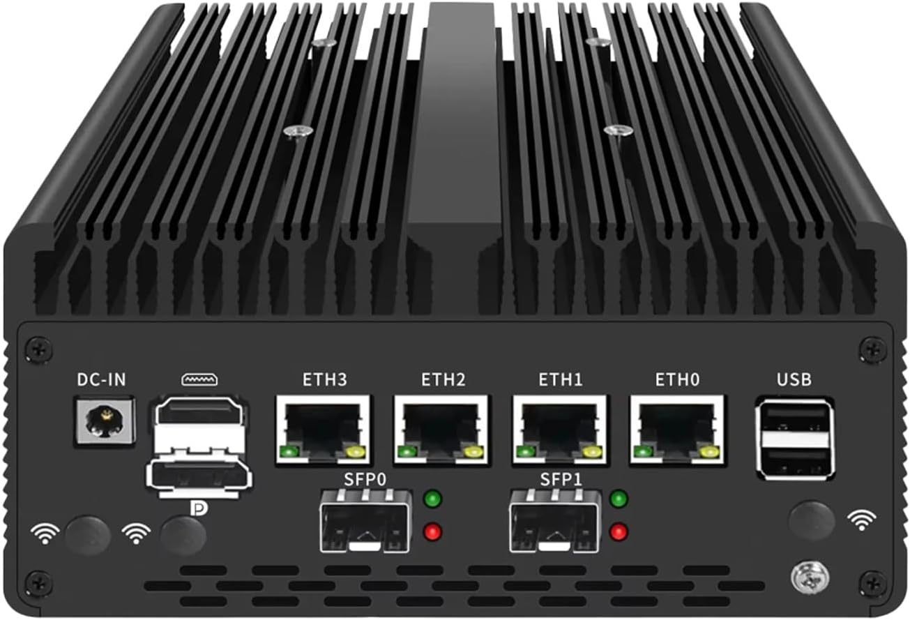 Fanless Mini PC 8505 with DDR5 M.2 Nvme 4*i226 2.5G LAN,USB,HDMI,DP,Type-c,Intel 82599ES 2 * 10G SFP+,WiFi,Micro Router Appliance, AES-NI, OPNsense,NO RAM NO SSD