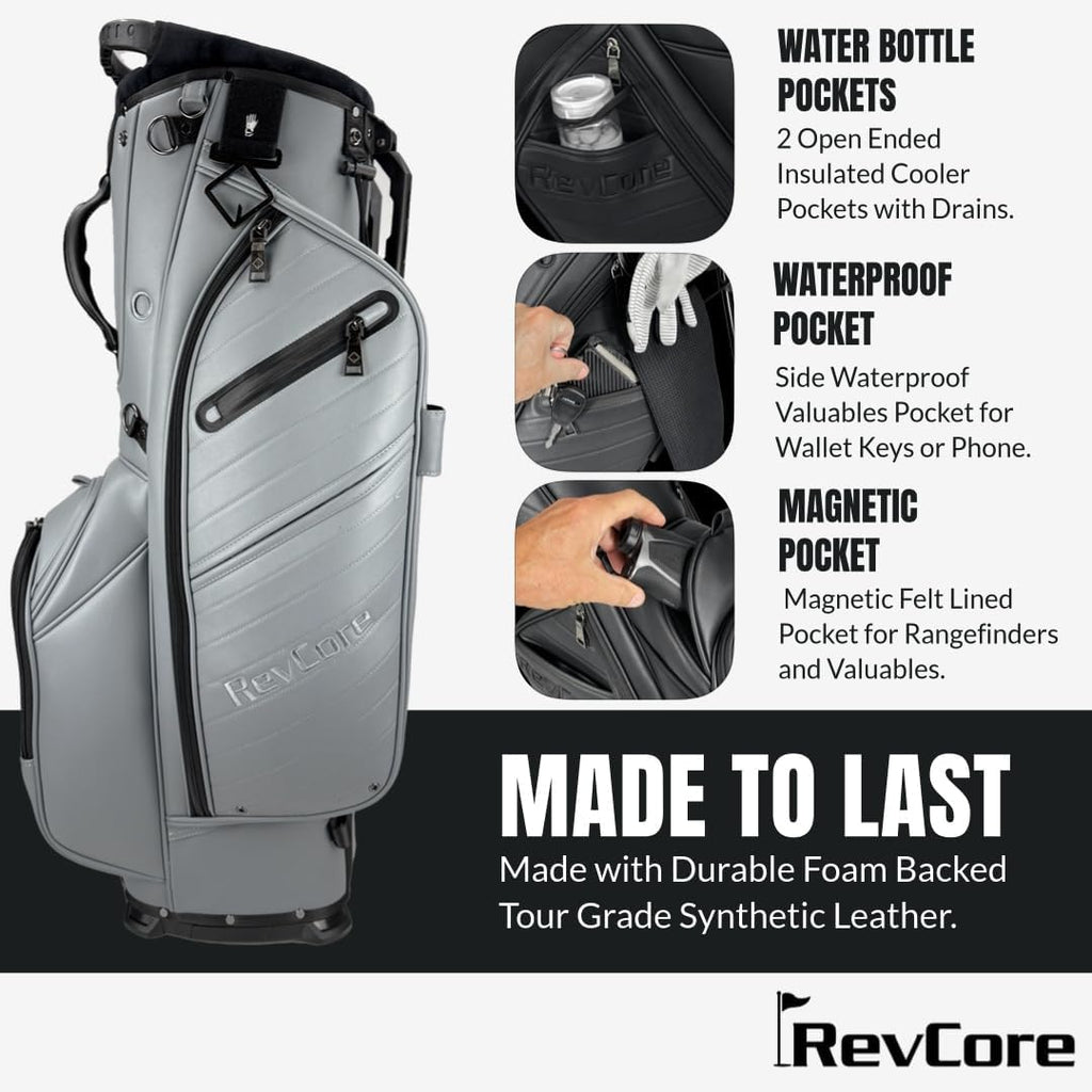 CADDYDADDY Upgraded Hybrid Luxury Golf Stand Bag, Tour Grade Synthetic Leather w/ScratchGuard, 14 Way or 6 Way Dividers, 2 Cooler Pockets, Magnetic Felt-Lined Pocket, Ball and Accessory Pocket