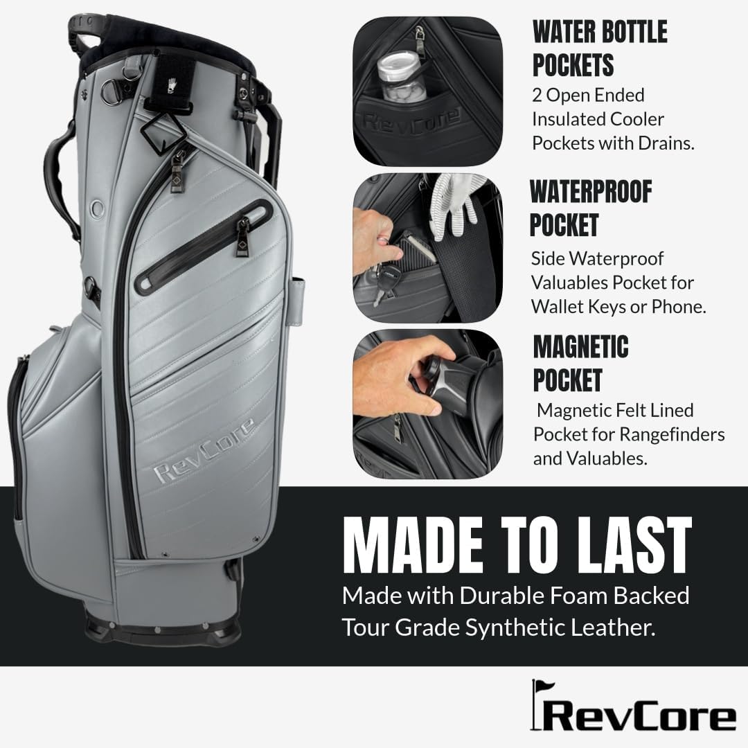 CADDYDADDY Upgraded Hybrid Luxury Golf Stand Bag, Tour Grade Synthetic Leather w/ScratchGuard, 14 Way or 6 Way Dividers, 2 Cooler Pockets, Magnetic Felt-Lined Pocket, Ball and Accessory Pocket