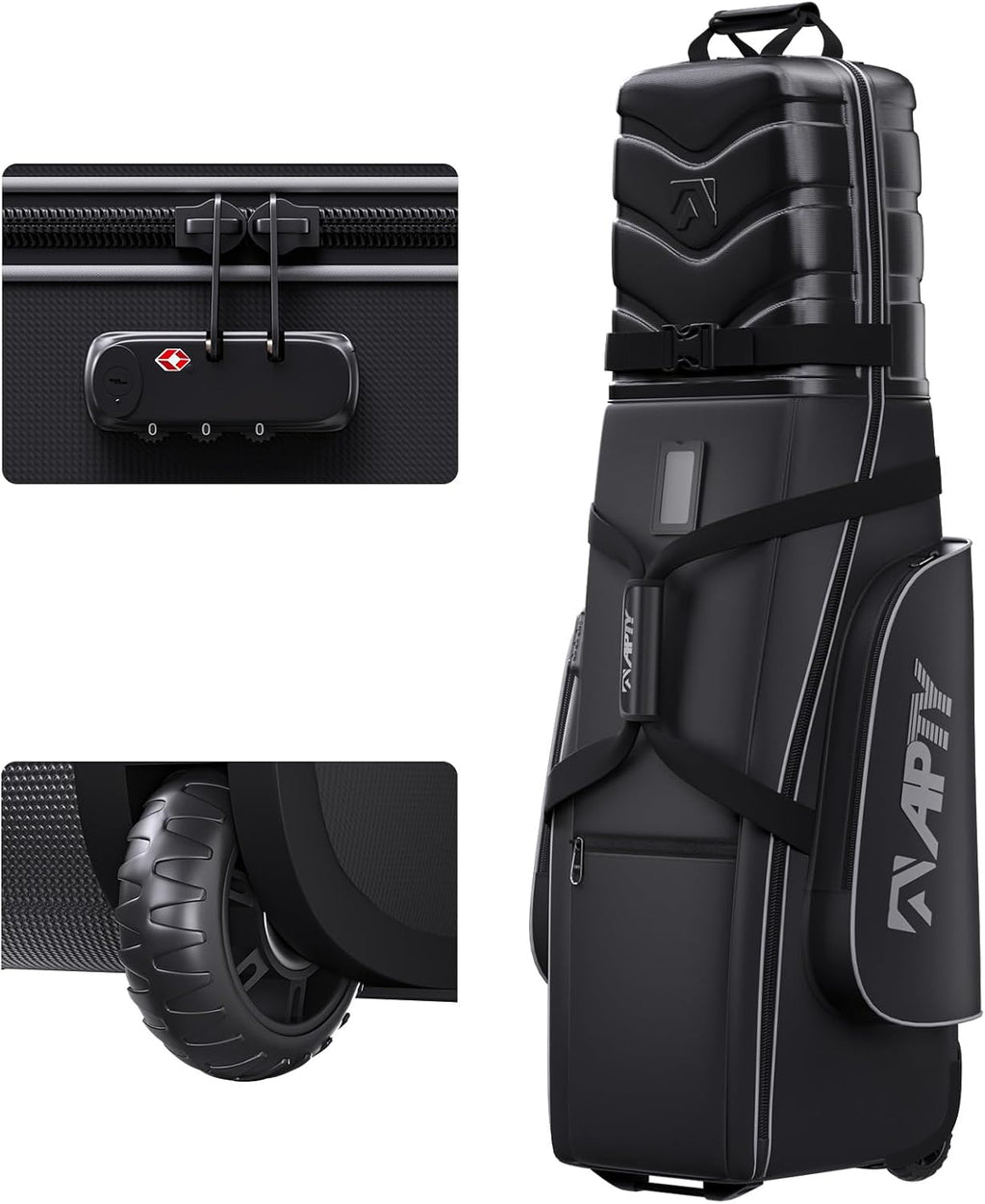 APTY Hard Case Top Golf Club Travel Bag with Wheels, Padded Golf Luggage Case Cover for Airline - with Integrated Combo Lock, 1680D Wear-Resistant Oxford