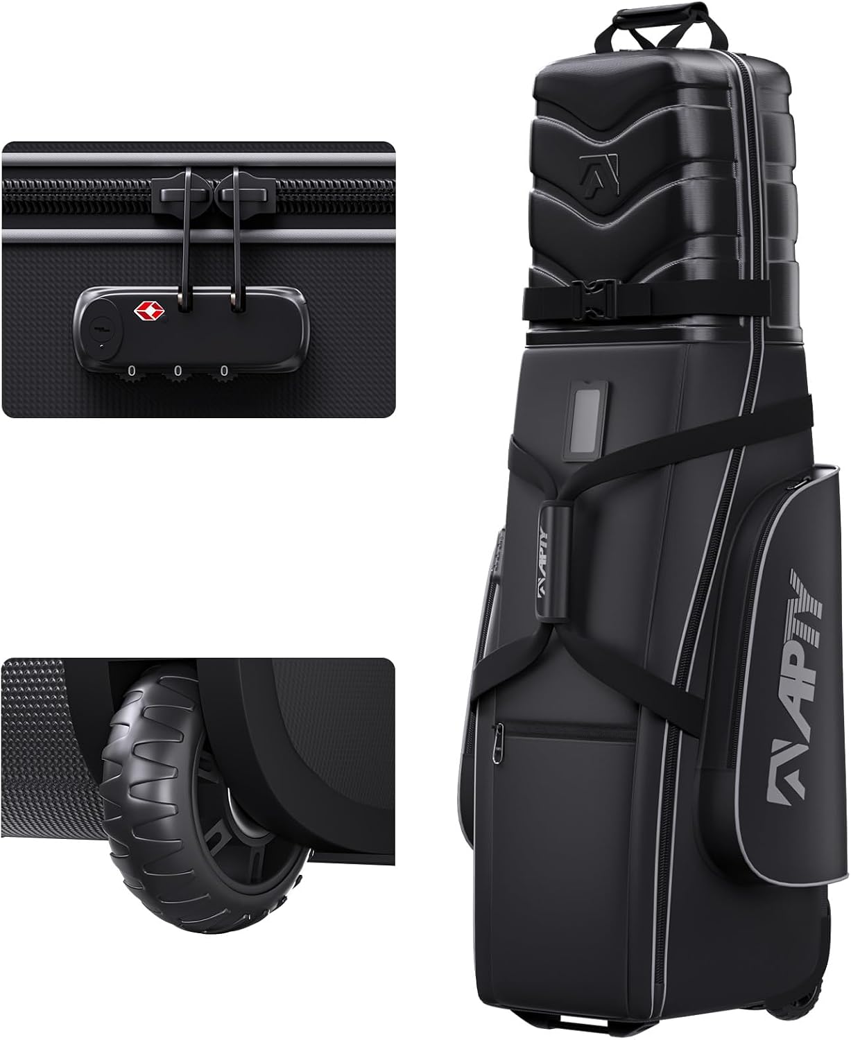 APTY Hard Case Top Golf Club Travel Bag with Wheels, Padded Golf Luggage Case Cover for Airline - with Integrated Combo Lock, 1680D Wear-Resistant Oxford
