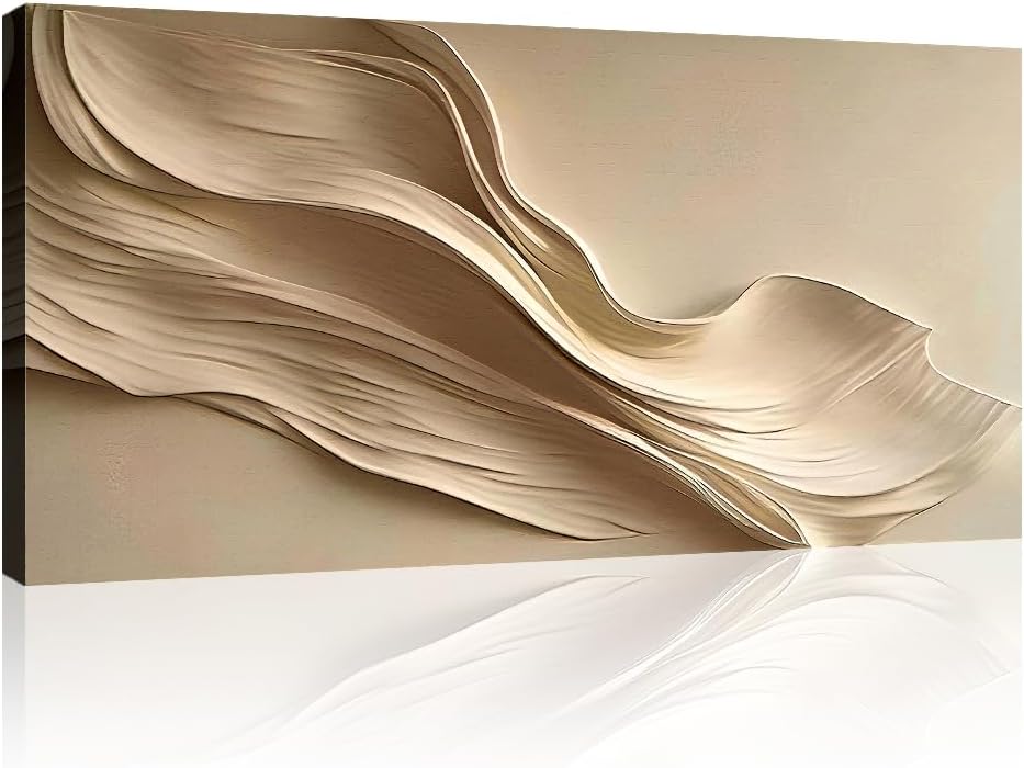Tailored Canvases Beige Abstract Minimalist Wall Art – Modern Waves Design for Living Room or Office - Neutral Beige Canvas Painting Decor – Contemporary Wall Accent in Minimalist Abstract Style 30x60