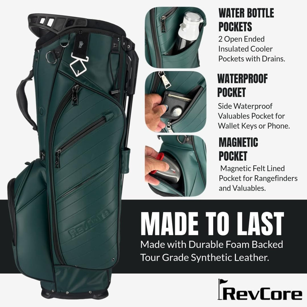 CADDYDADDY Upgraded Hybrid Luxury Golf Stand Bag, Tour Grade Synthetic Leather w/ScratchGuard, 14 Way or 6 Way Dividers, 2 Cooler Pockets, Magnetic Felt-Lined Pocket, Ball and Accessory Pocket