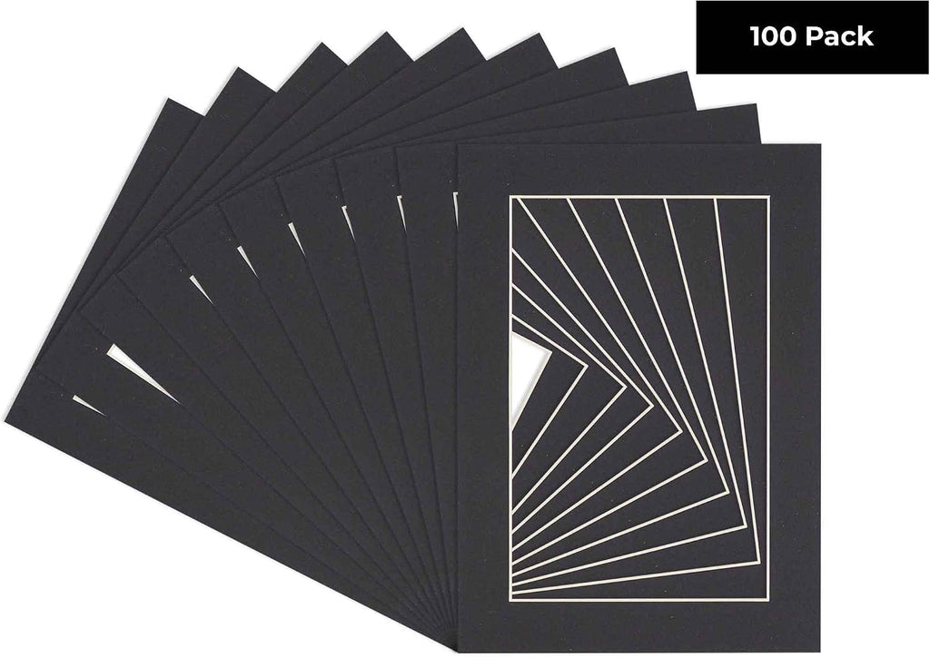 8.5x11 Mat for 11x14 Frame - Precut Mat Board Acid-Free Black 8.5x11 Photo Matte For a 11x14 Picture Frame, Premium Matboard for Family Photos, Show Kits, Art, Picture Framing, Pack of 100 Mats