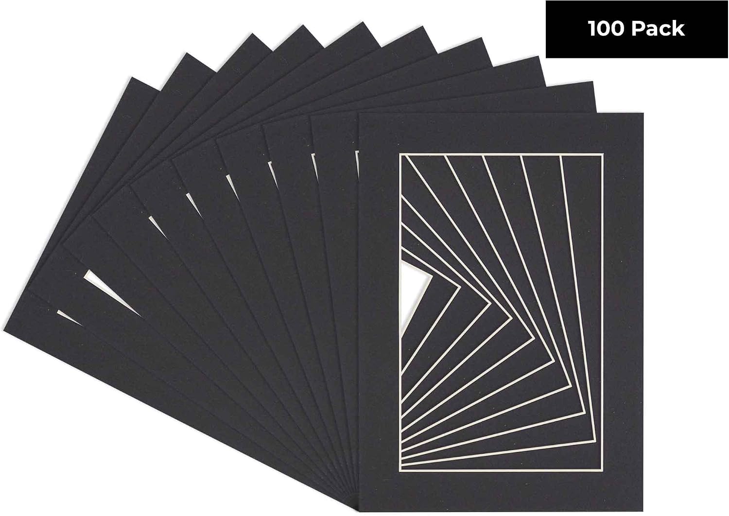 8.5x11 Mat for 11x14 Frame - Precut Mat Board Acid-Free Black 8.5x11 Photo Matte For a 11x14 Picture Frame, Premium Matboard for Family Photos, Show Kits, Art, Picture Framing, Pack of 100 Mats