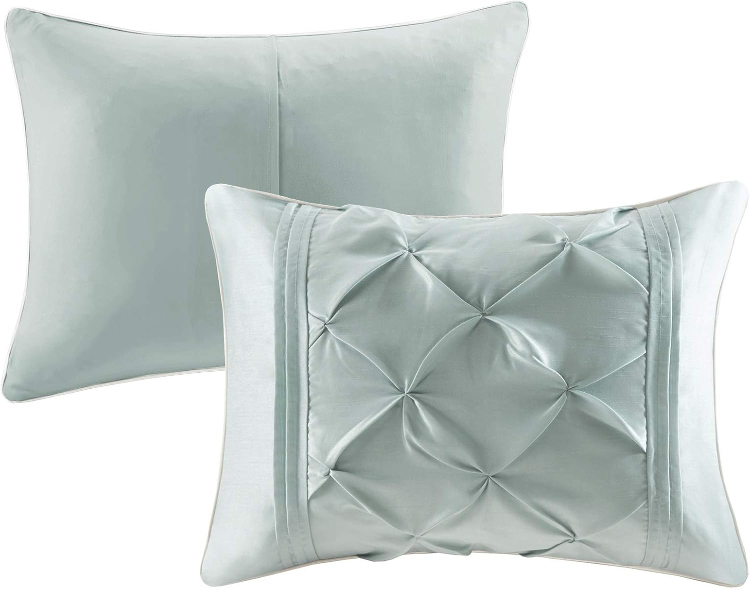 Madison Park Laurel Cal King Size Bed Comforter Set Bed In A Bag - Seafoam , Wrinkle Tufted Pleated – 7 Pieces Bedding Sets – Faux Silk Bedroom Comforters