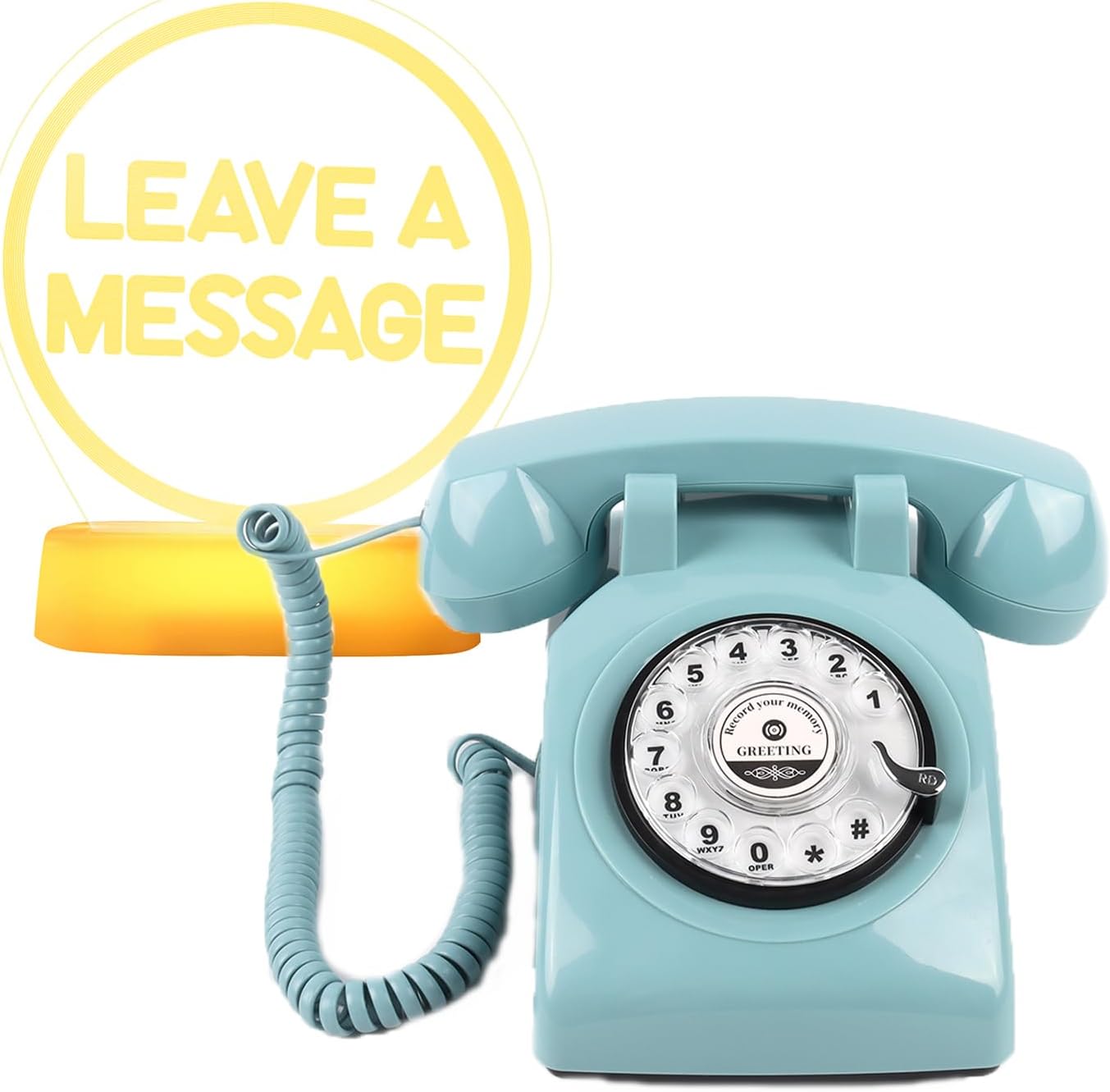 Premium Audio Guest Book Telephone with Free LED Wedding Sign | Vintage and Retro Style Audio Guestbook | Rotary Phone with Audio Record Voice Messages (Blue)