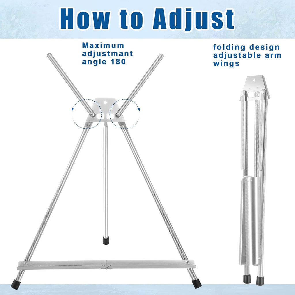 Xinnun 24 Pack Aluminum Tabletop Display Easels 15' to 21' Adjustable Portable Tripod Desktop with Extension Arm Wings and Rubber Feet Tripod Easels Stand for Canvas Pictures Paintings School (Silver)