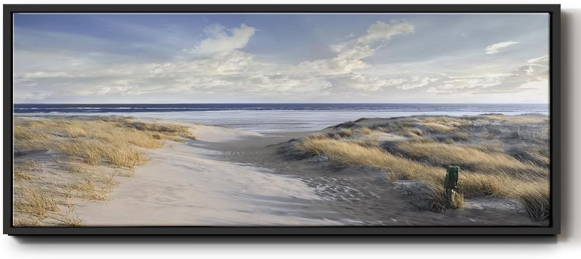 Renditions Gallery Floater Framed Home Decor Coastal Dunes Path Painting Canvas Home Decorations for Lounge Drawing Room Balcony Kitchen - 20'x50' Black Frame LT618
