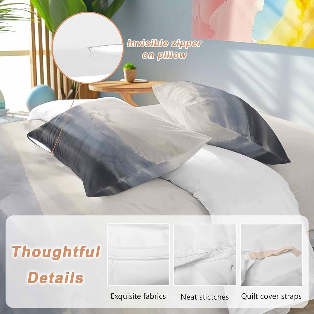 Natural Landscape Duvet Cover Set Queen Size 4 Pieces Pastoral Mountain Country Cloud Field Gradient Color Bedding Set with Zipper Closure, 1 Comforter Cover 86x86 Inches 1 Flat Sheet & 2 Pillow Cases