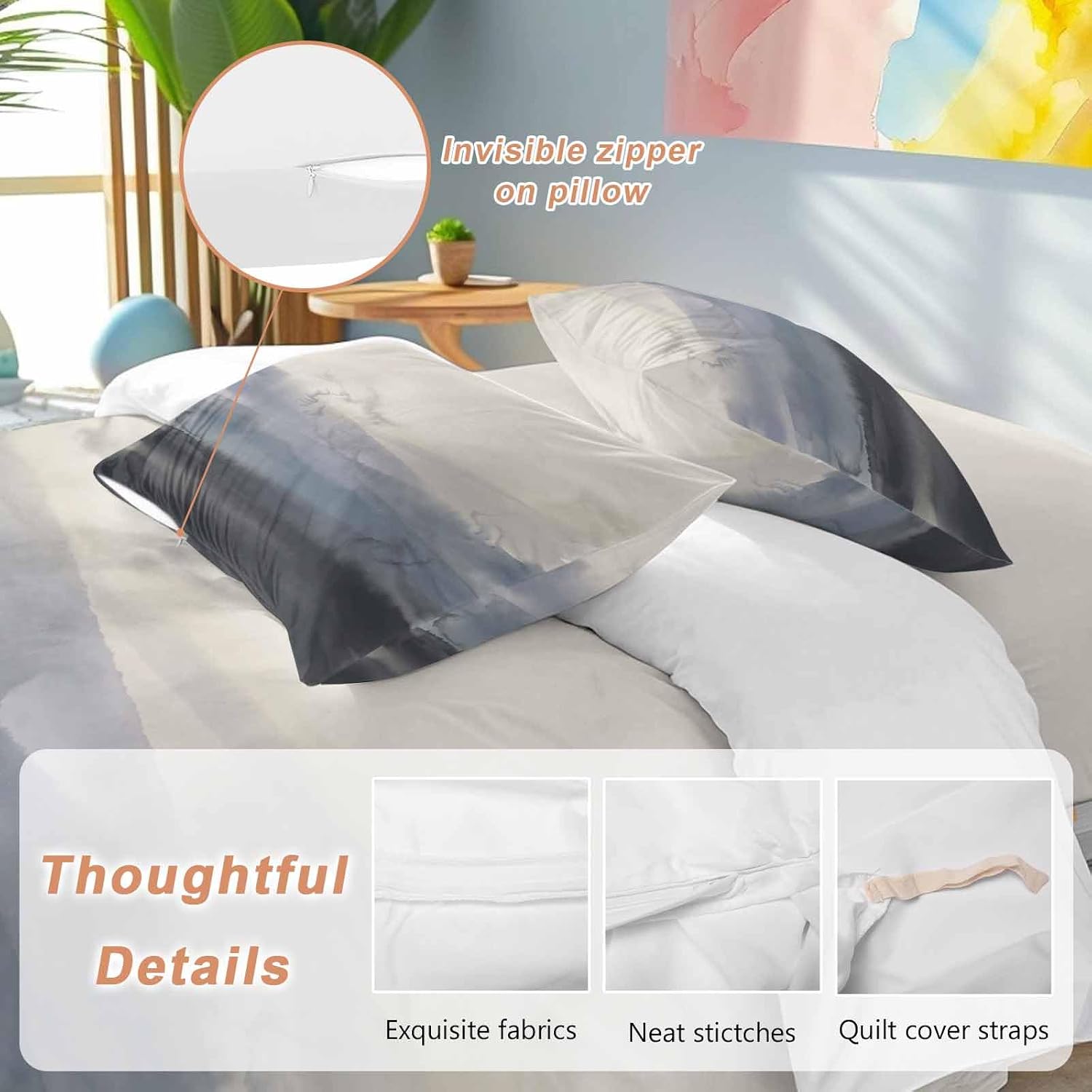 Natural Landscape Duvet Cover Set Queen Size 4 Pieces Pastoral Mountain Country Cloud Field Gradient Color Bedding Set with Zipper Closure,1 Comforter Cover 92x106 Inches 1 Flat Sheet & 2 Pillow Cases