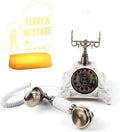 Premium Classic Retro Style Wedding MessageBook Audio Phone with Free LED Sign,European Old Fashioned Luxry Antique Audio Guestbook Desk Decoration Telephone for Birthday Parties (White)