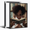 African Black Girl Reading Book Poster, Black Woman Canvas Wall Art Print, Traditional African Symbols Painting, Afrocentric Cultural Wall Decor for Living Room 24x36inch black framed