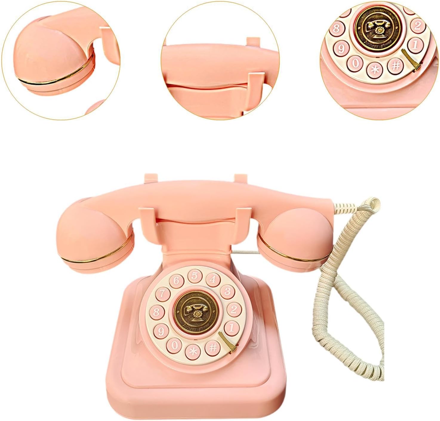 Audio Guest Book Wedding Phone, Vintage Design Telephone Recorder Record Messages Decorative Desk Phone for Party, Birthdays(Pink)
