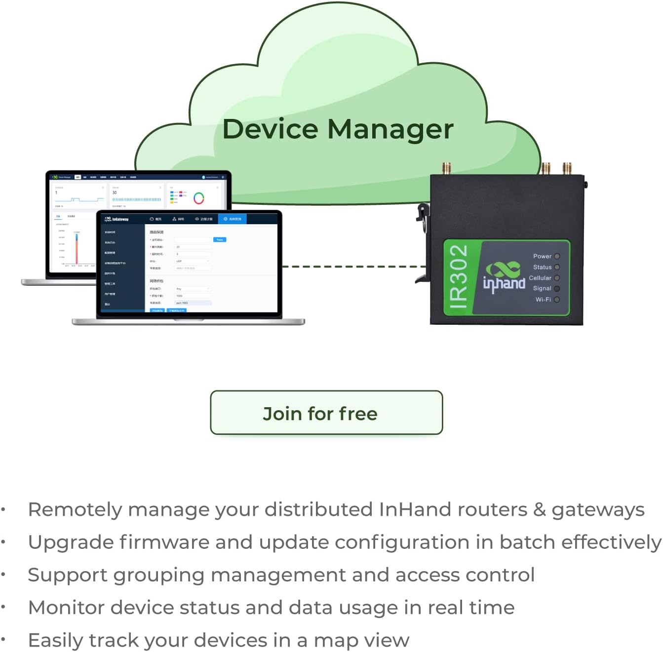 InHand Networks IR302 Industrial IoT LTE 4G VPN Router,LTE Cat 1+ Wi-Fi, Dual sim Card Slots, Management by Cloud Platform, DI/DO Port, Support T-Mobile, AT&T & Verizon, UL Certification