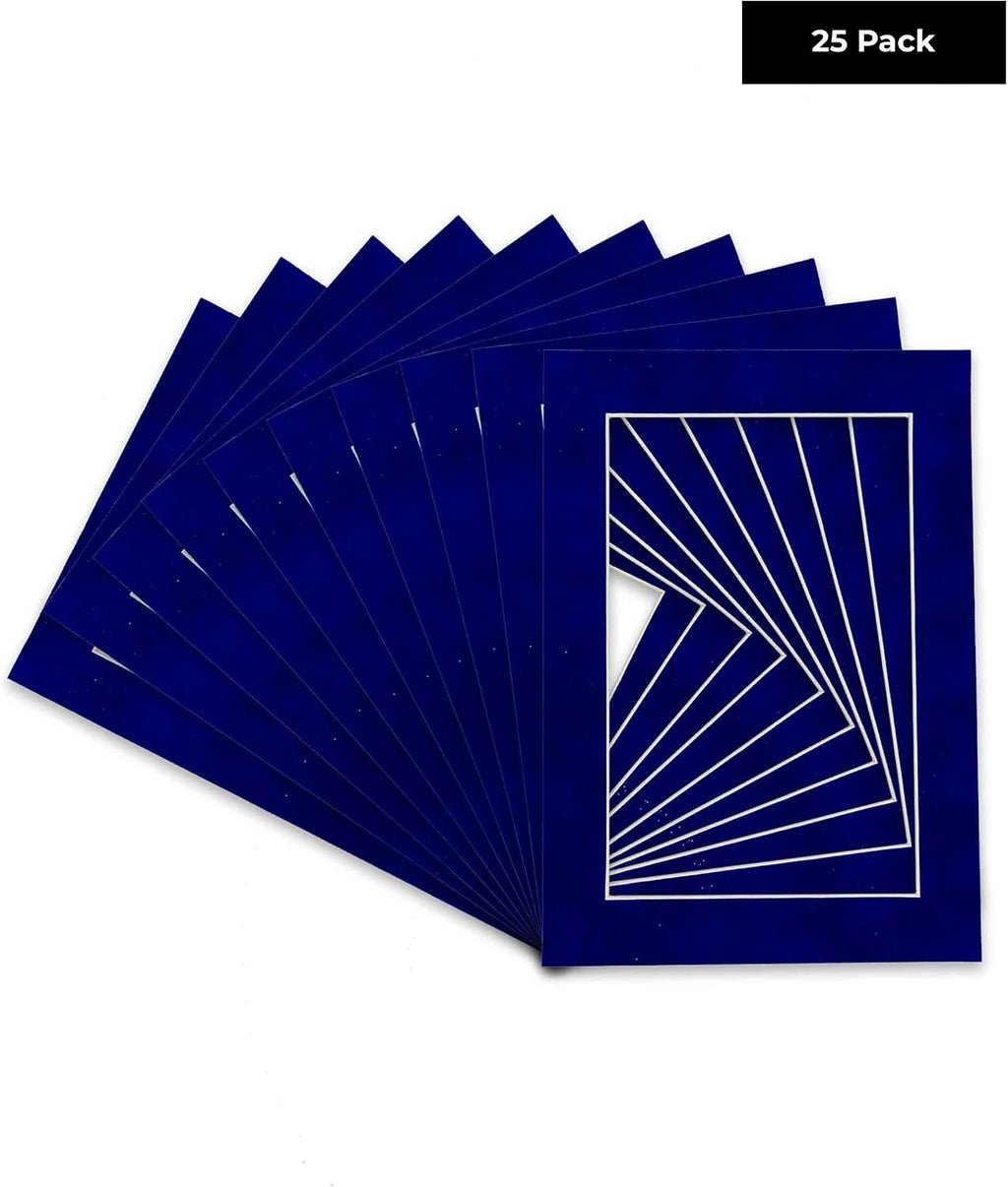 Poster Palooza Pack of 25 Acid Free 11x14 Mats Bevel Cut for 8.5x11 Photos - Royal Blue Suede Precut Matboards For Pictures, Photos, Framing - 4-ply Thickness