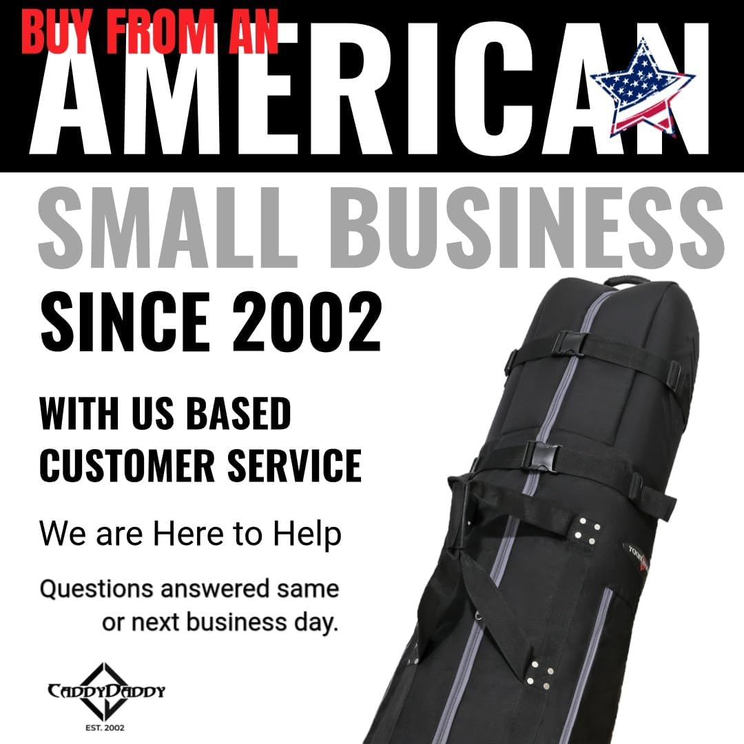 CaddyDaddy First Class Military Grade Ballistic Nylon Travel Cover with EVA Dense Foam Top Padding 2 Year Full Replacement Coverage Self Standing Base XL Wheels Case for Transporting Clubs on Airlines