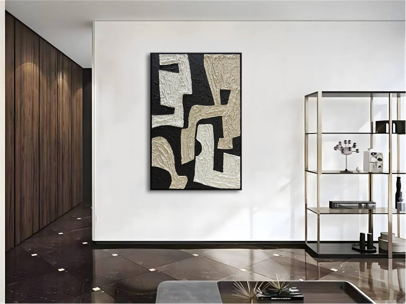 zoinart Black Framed Artwork Wall, Wabi-sabi Black and White Textured Wall Art, Modern Abstract Painting Minimalist Contemporary Art 24x36 Inch
