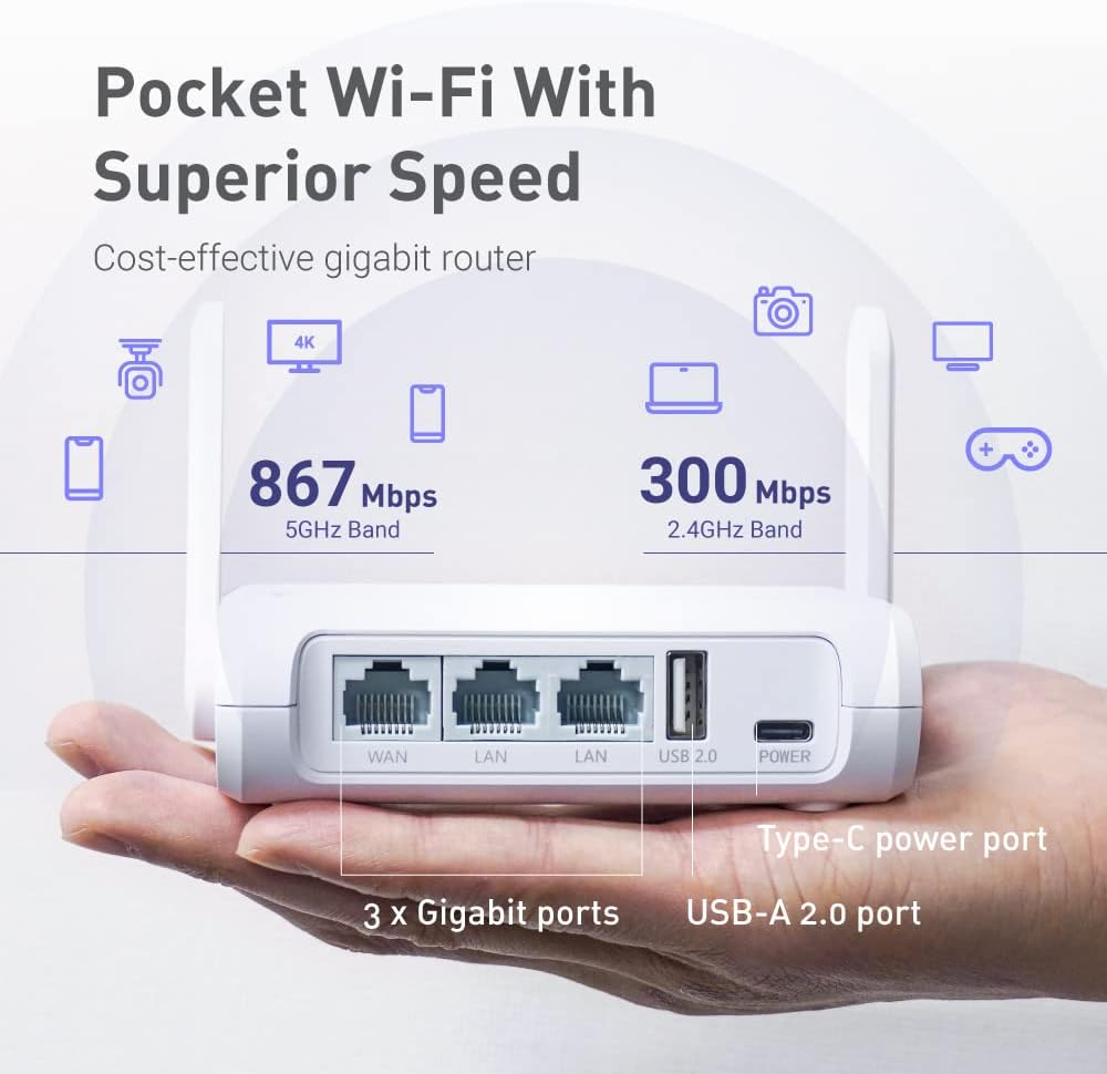 GL.iNet GL-MT6000 (Flint 2) WiFi 6 Router & GL.iNet GL-SFT1200 (Opal) Secure Travel WiFi Router