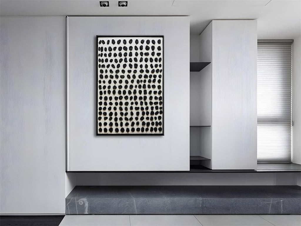 zoinart Hand Painted Black and White Textured Wall Art, 3d Morden Abstract Paintings, Wabi Sabi Wall Art Minimalist Black White Wall Decor