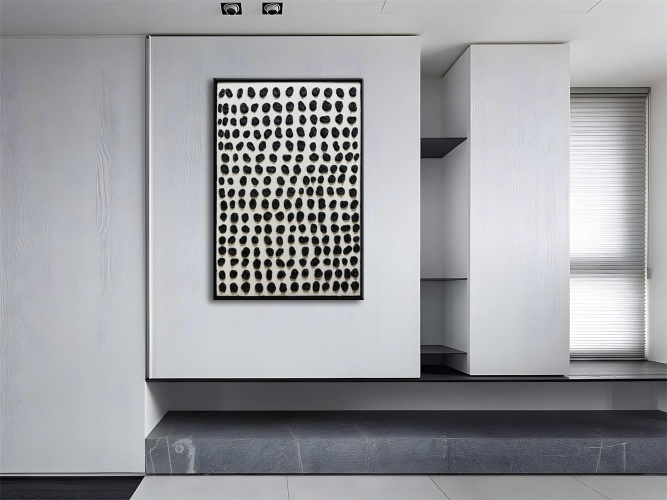 zoinart Hand Painted Black and White Textured Wall Art, 3d Morden Abstract Paintings, Wabi Sabi Wall Art Minimalist Black White Wall Decor