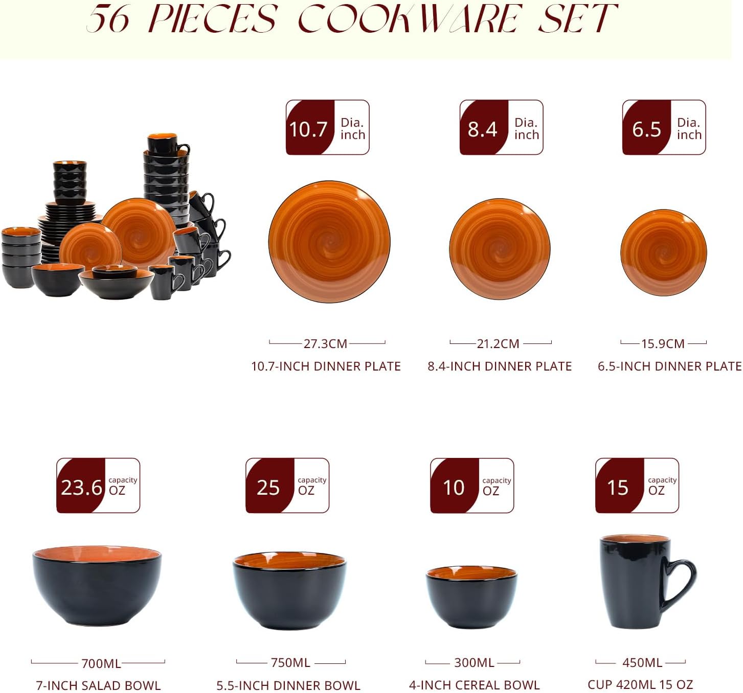 Stoneware Sonoma 56pc Dinnerware Set, Black + Speckled Spin Wash Spice