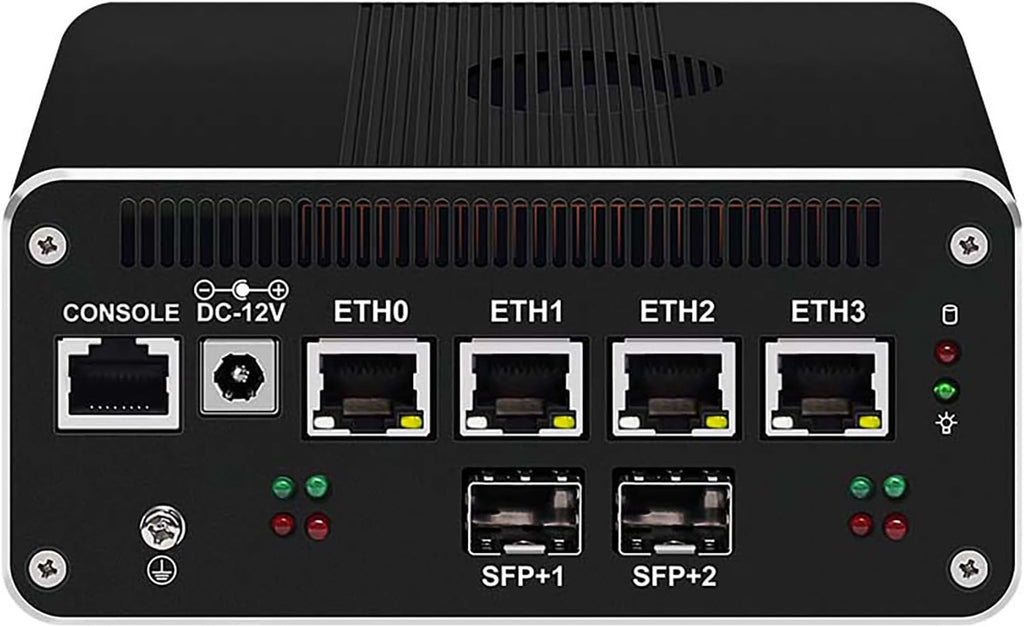 Firewall Appliance Mini PC i5-1250P(12C/16T,Up to 4.4GHz),2xSFP+10GbE Ports,NO RAM NO SSD Barebone Mini Home Server Computer,4xi226-V 2.5GbE,HDMI+DP Triple Display,1xConsole Micro PC