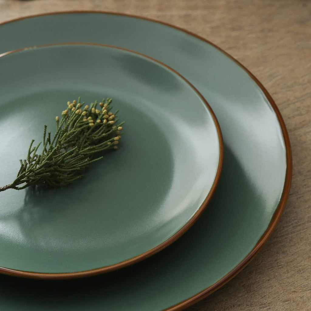 Stone Lain Brasa Stoneware 32 Piece Modern Dinnerware Sets, Plates and Bowls, Service for 8, Green, Microwave & Dishwasher Safe