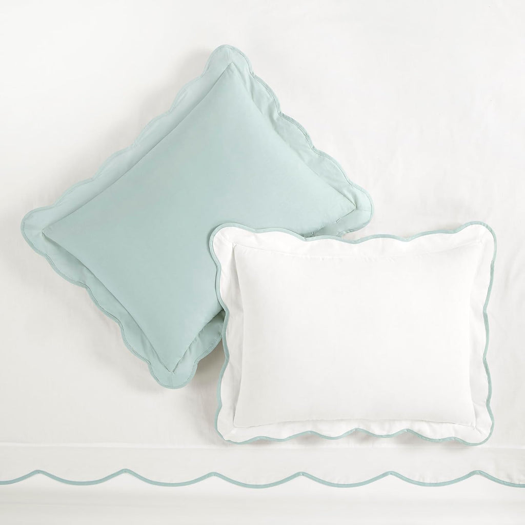 Lush Decor Coastal Chic Scalloped Edge Cotton Duvet Cover Set, 3 Piece Set, King, Blue & White - King Bedding Set - White Duvet Cover King - Coastal Decor