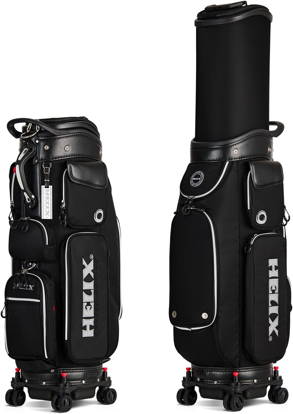 HELIX-Golf Golf Cart Bag, Easy to Carry, Retractable Golf Club Cart Bag with Locking Wheels Chassis and Latest Integrated Handgrip.