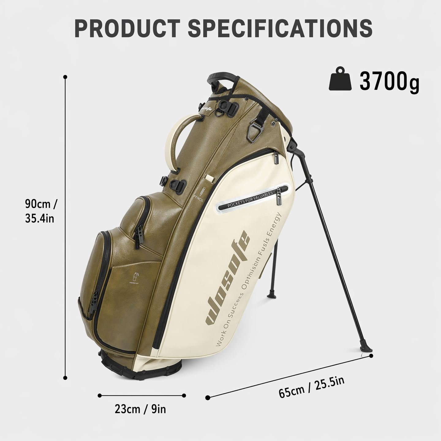 WOSOFE PU Golf Bag with 6/14 Way Top Dividers Automatically Adjustable Dual Straps Elegant Design for Men Women Pu Golf Stand Bag with Multiple Pockets
