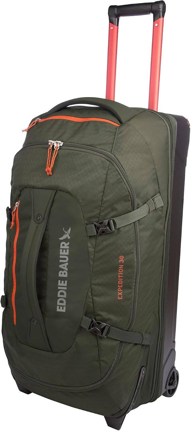 Eddie Bauer Expedition Rolling Duffel Bag with Wheels | Travel | Check-In | Luggage | Rugged | Durable - Dark Thyme, 30'