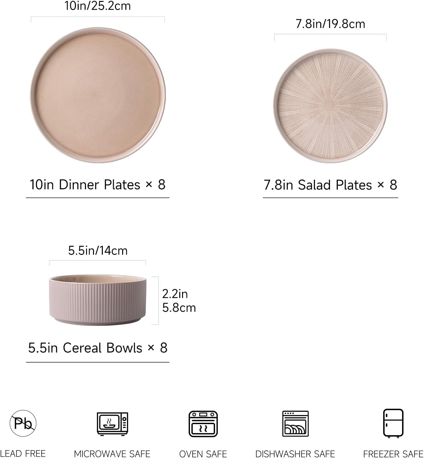 Dinnerware Sets, Ceramic Plates and Bowls Set 24 Piece Dinnerware for 8 Chip Resistant Stoneware with Advanced Inkjet Printing Technology, Dishwasher and Microwave Safe-Dusty Brown